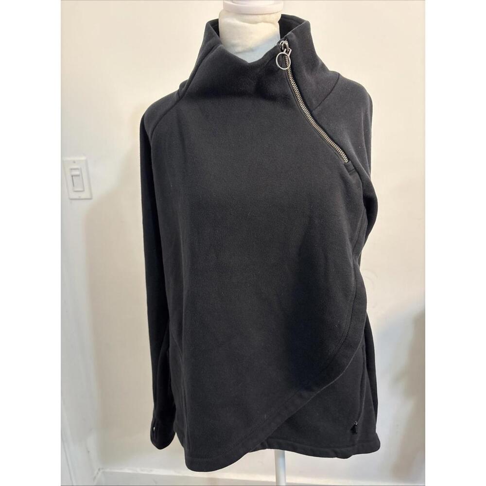 Athleta Cozy Karma Asym Pullover‎ Sweatshirt Womens Small Black Zipper Faux Wrap